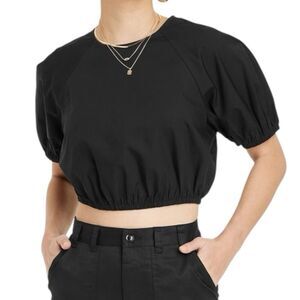 NEW A New Day Slim Fit Puff Short Sleeve Cotton Black Top Small